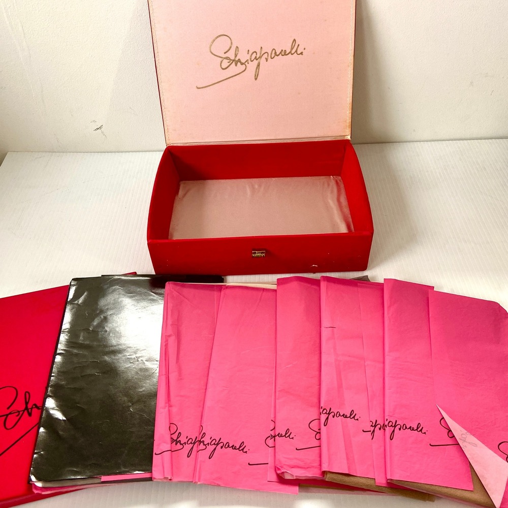 VTG Schiaparelli Nylon Stockings NEW Beige Black Red Velvet Box 8 Pairs‎ 50s 60s